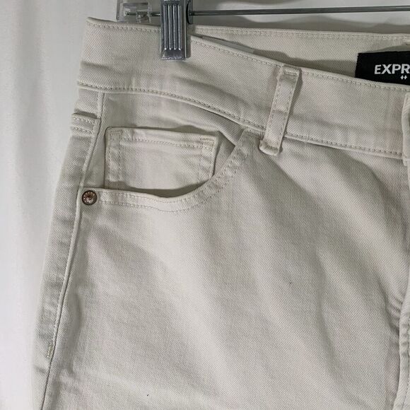Express Skinny Jeans Women's 12R White Denim High Rise Raw Hem Cotton Blend - Picture 6 of 11